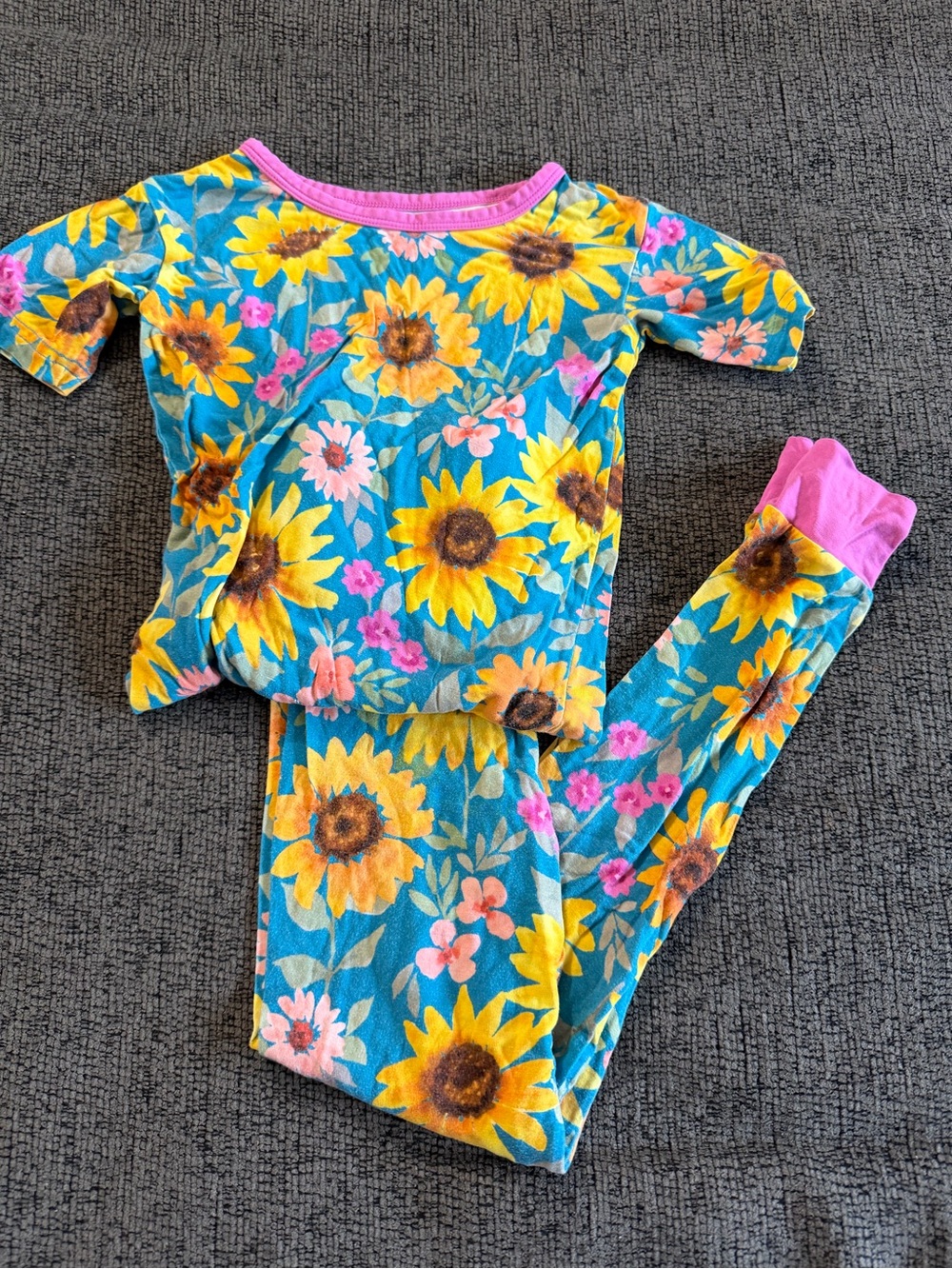 Girls Sunflower Floral Pajama Set - Blue & Pink